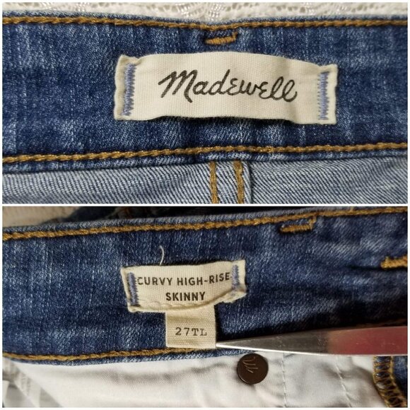 Madewell Taller Curvy High-Rise Skinny Jeans Blue sz 27TL Drop Step Hem Edition - Picture 7 of 9